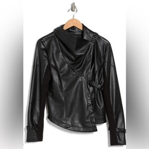 🖤 Ookie & Lala Drape Moto Faux Leather Ponte Jacket Black XS NWT